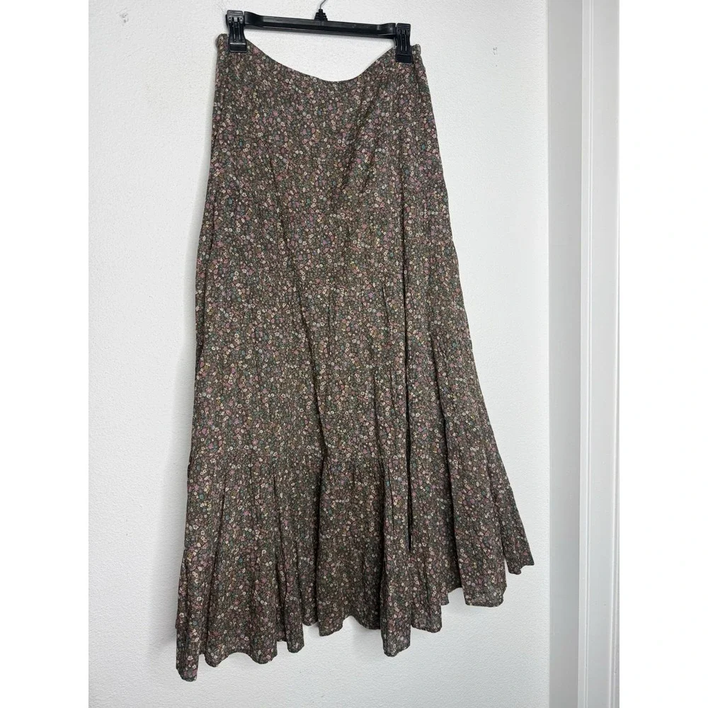 Garnet Hill Floral Cotton Maxi Skirt Size S Boho Peasant Prairie Cottagecore